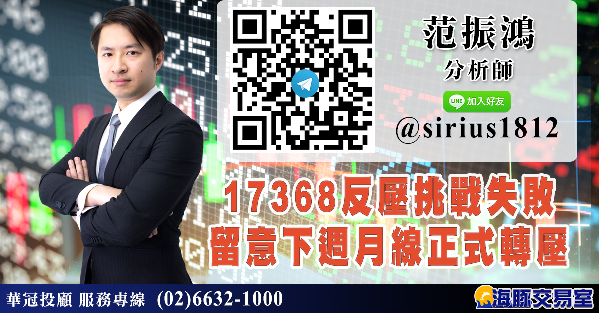 17368 反壓挑戰失敗  留意下週月線正式轉壓 (圖)
