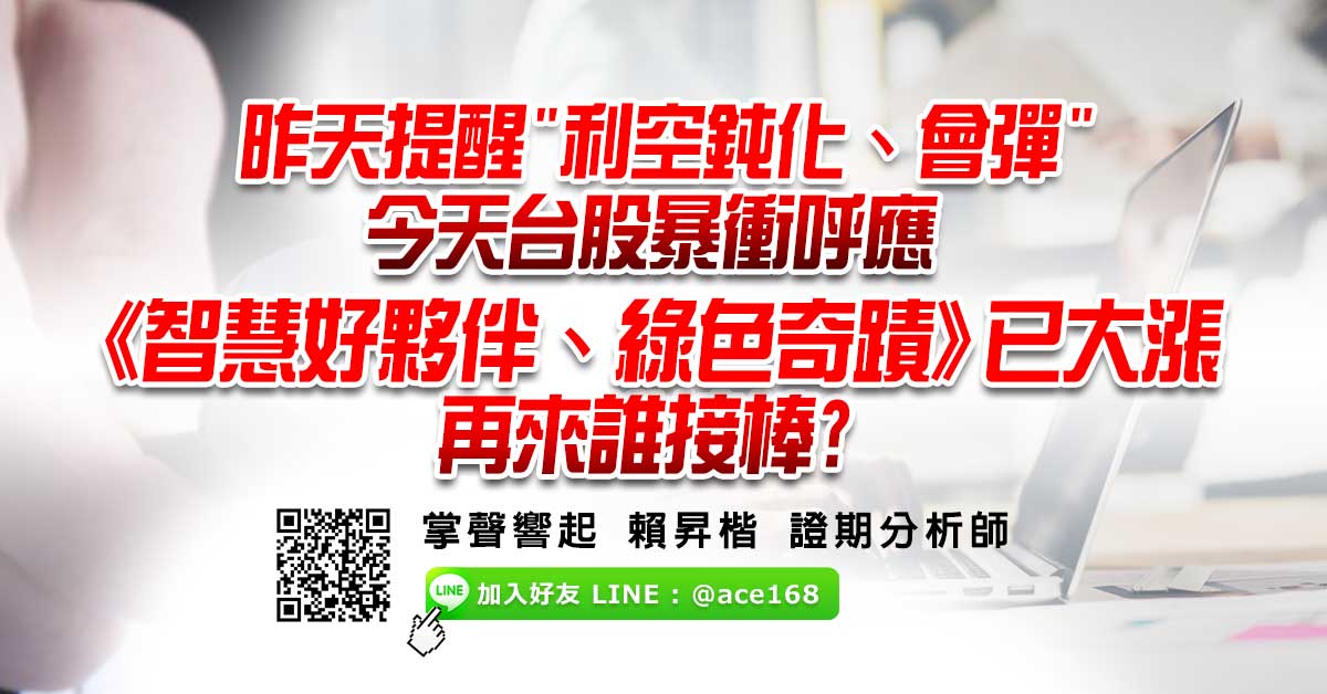 昨天提醒&quot;利空鈍化、會彈&quot; 今天台股暴衝呼應 《智慧好夥伴、綠色奇蹟》已大漲 再來誰接棒?