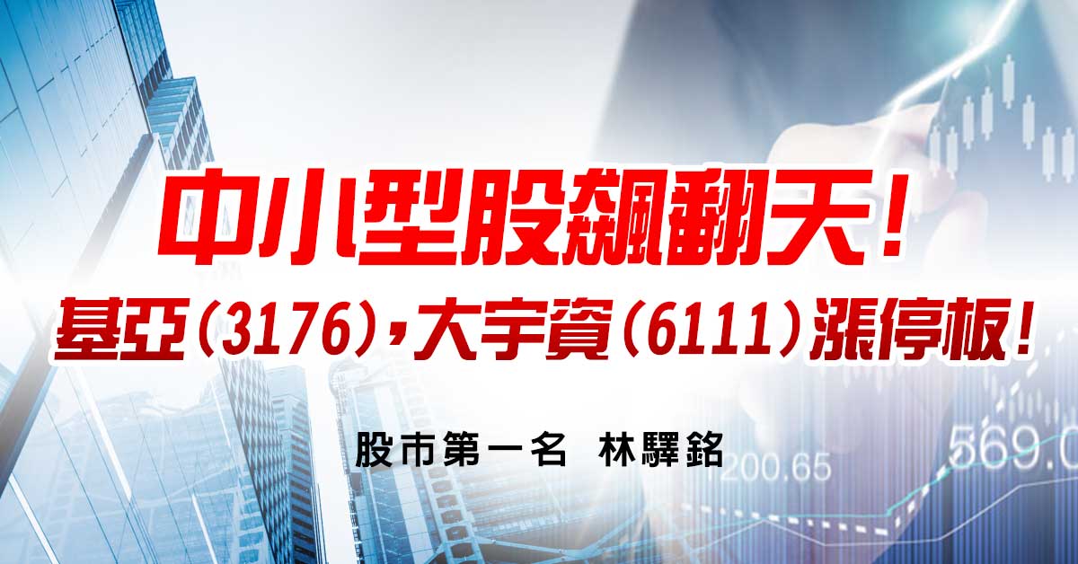 中小型股飆翻天! 基亞(3176)，大宇資(6111)漲停板!