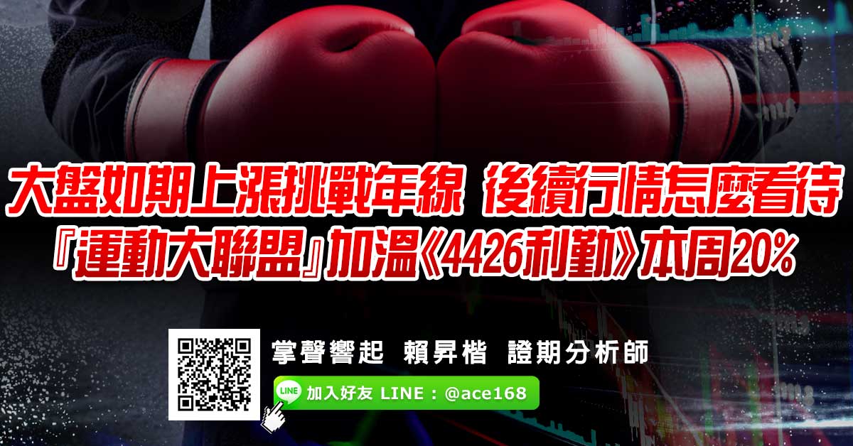 大盤如期上漲挑戰年線 後續行情怎麼看待 『運動大聯盟』加溫 《4426利勤》本周20%