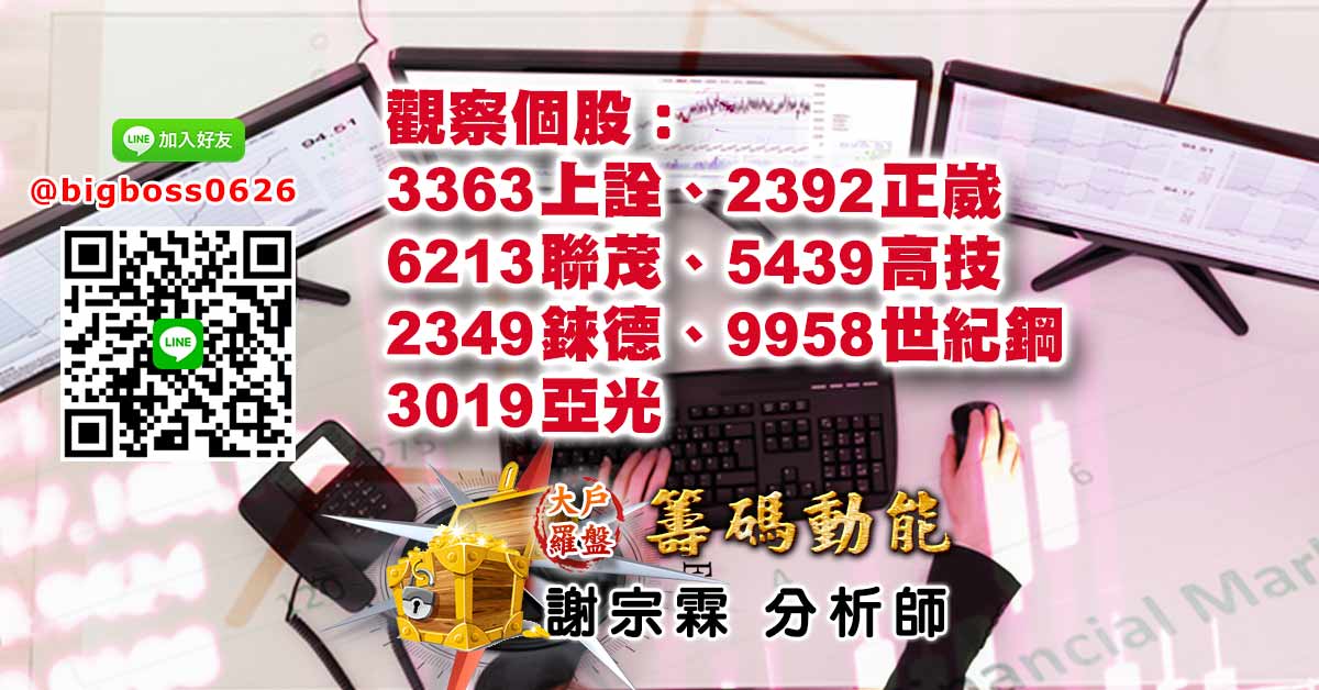 觀察個股：3363上詮、2392正崴、6213聯茂、5439高技、2349錸德、9958世紀鋼、3019亞光