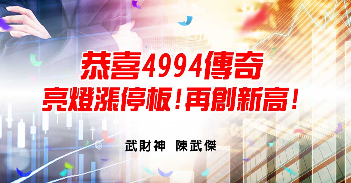 恭喜4994傳奇亮燈漲停板!再創新高!