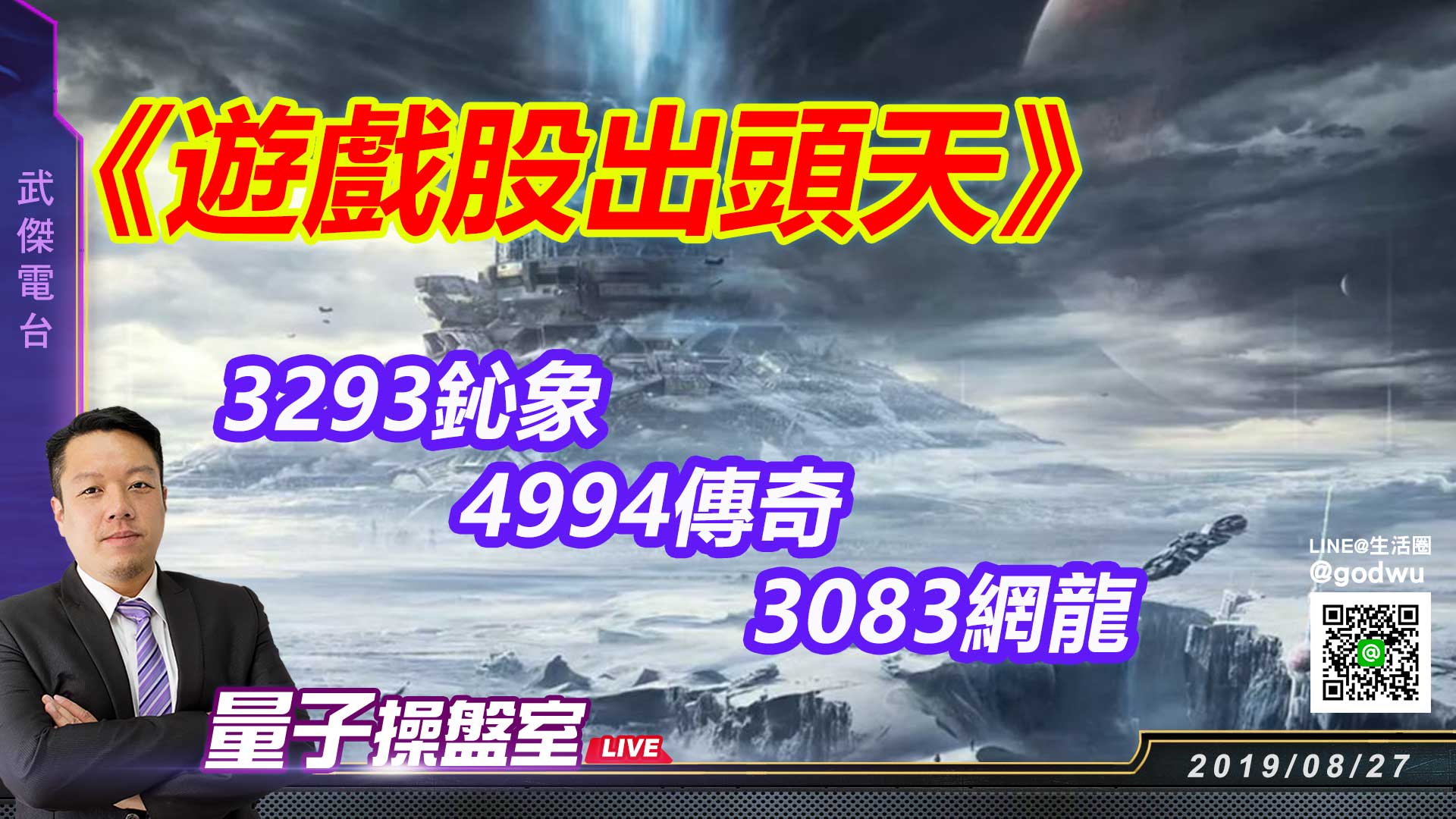 【武傑電台】2019.08.27 《遊戲股出頭天》 3293鈊象、4994傳奇、3083網龍 (圖)