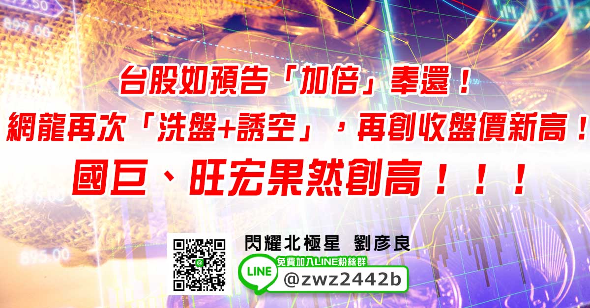 台股如預告「加倍」奉還！ 網龍再次「洗盤+誘空」，再創收盤價新高！ 國巨、旺宏果然創高！！！