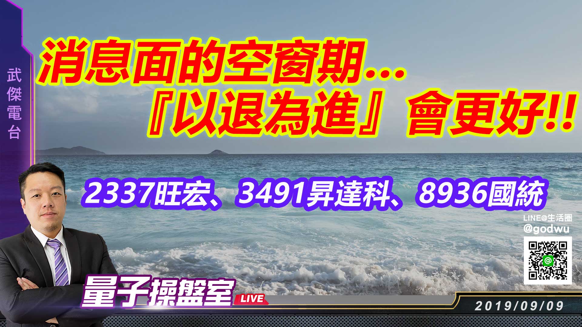 【武傑電台】2019.09.09 消息面的空窗期…『以退為進』會更好!! 2881富邦金、3491昇達科、8936國統 (圖)