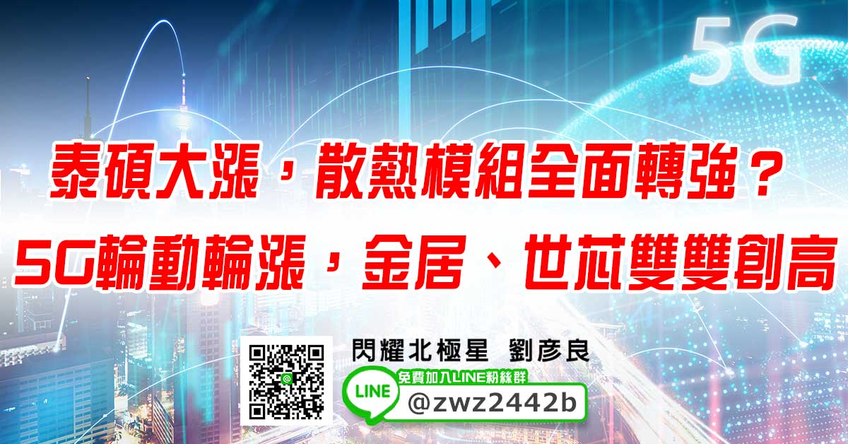 泰碩大漲，散熱模組全面轉強？ 5G輪動輪漲，金居、世芯雙雙創高