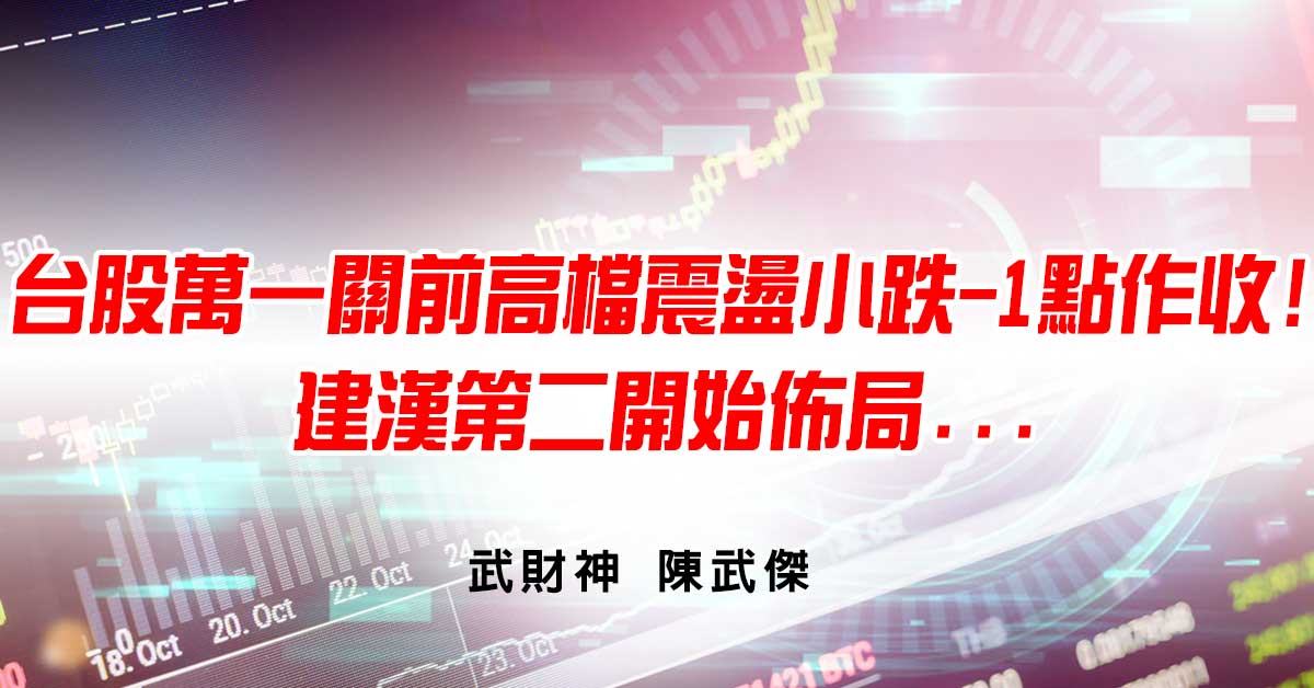 台股萬一關前高檔震盪小跌-1點作收!建漢第二開始佈局... (圖)