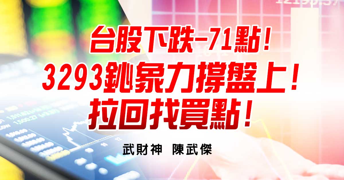 台股下跌-71點!3293鈊象力撐盤上!拉回找買點! (圖)
