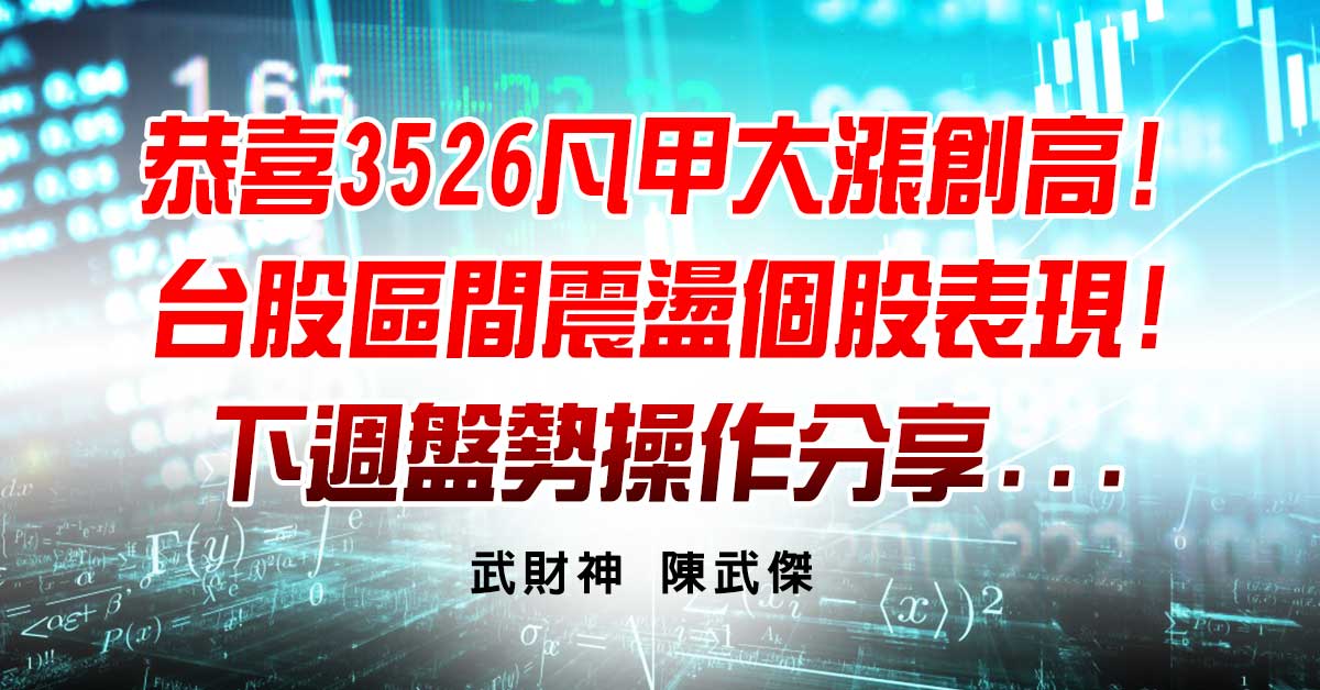恭喜3526凡甲大漲創高!台股區間震盪個股表現!下週盤勢操作分享... (圖)