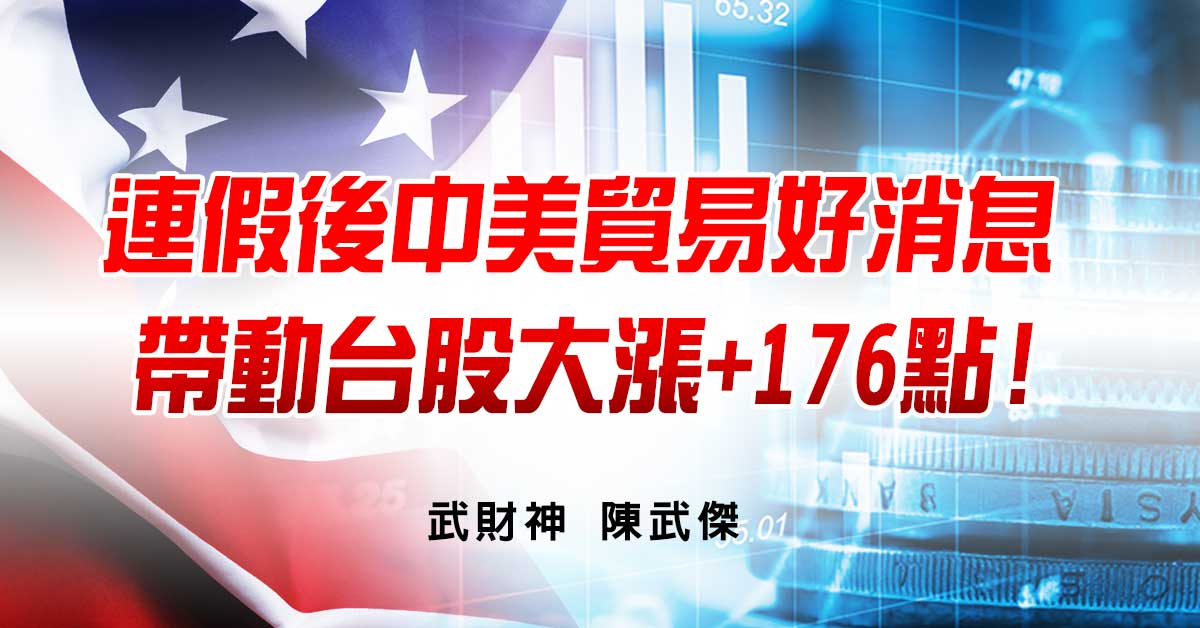 連假後中美貿易好消息帶動台股大漲+176點! (圖)