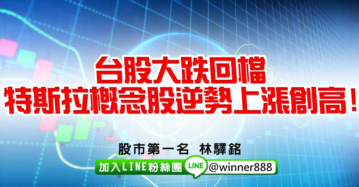 台股大跌回檔，特斯拉概念股逆勢上漲創高!