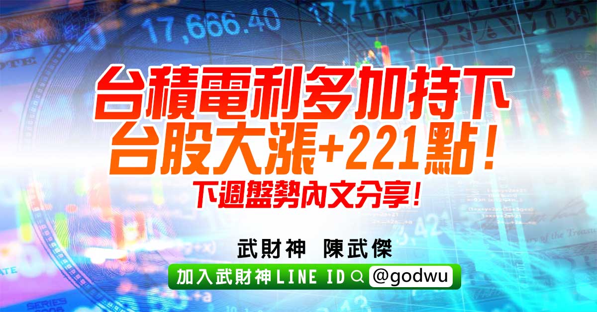 台積電加持下台股大漲+221點!下週盤勢內文分享 (圖)