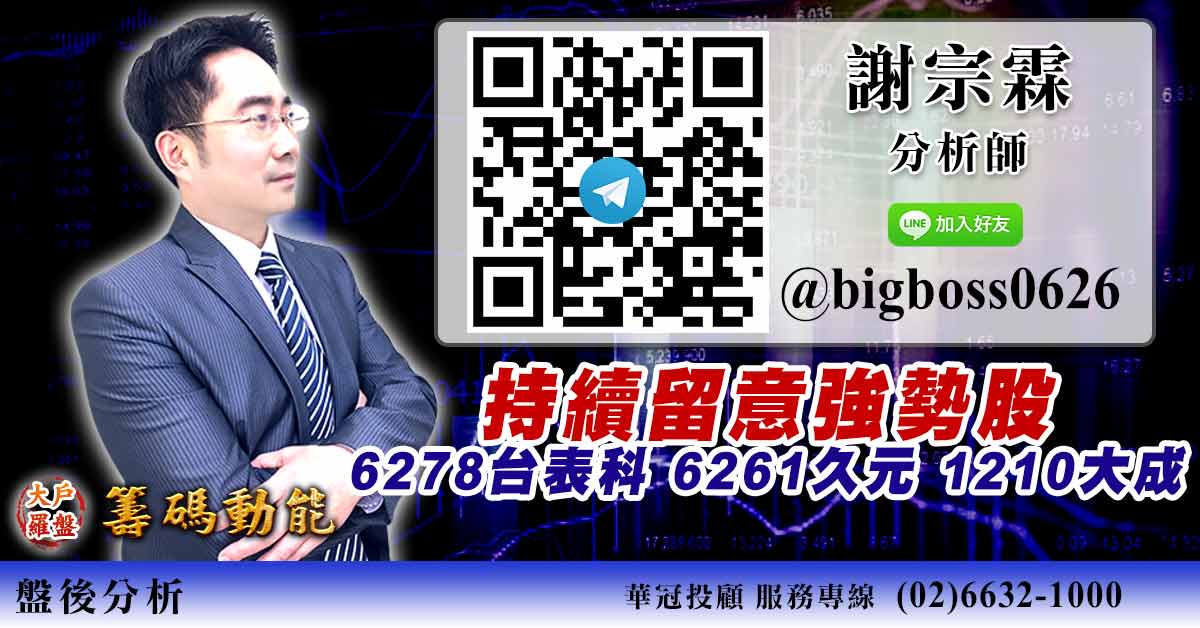 持續留意強勢股 6278台表科 6261久元 1210大成 (圖)
