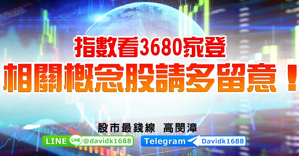 指數看3680家登，相關概念股請多留意！