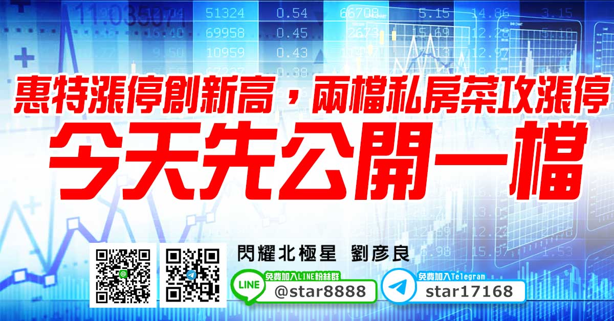 惠特漲停創新高，兩檔私房菜攻漲停，今天先公開一檔