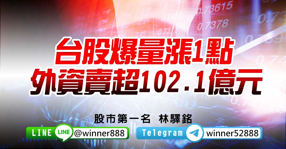 台股爆量漲1點，外資賣超102.1億元