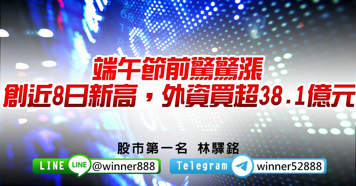 端午節前驚驚漲，創近8日新高，外資買超38.1億元