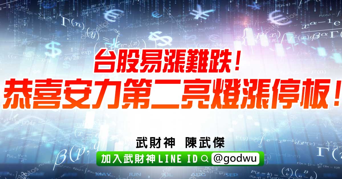 台股易漲難跌!恭喜安力第二亮燈漲停板! (圖)