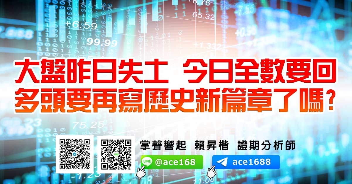大盤昨日失土 今日全數要回 多頭要再寫歷史新篇章了嗎? (圖)