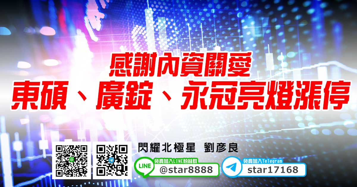感謝內資關愛，東碩、廣錠、永冠亮燈漲停