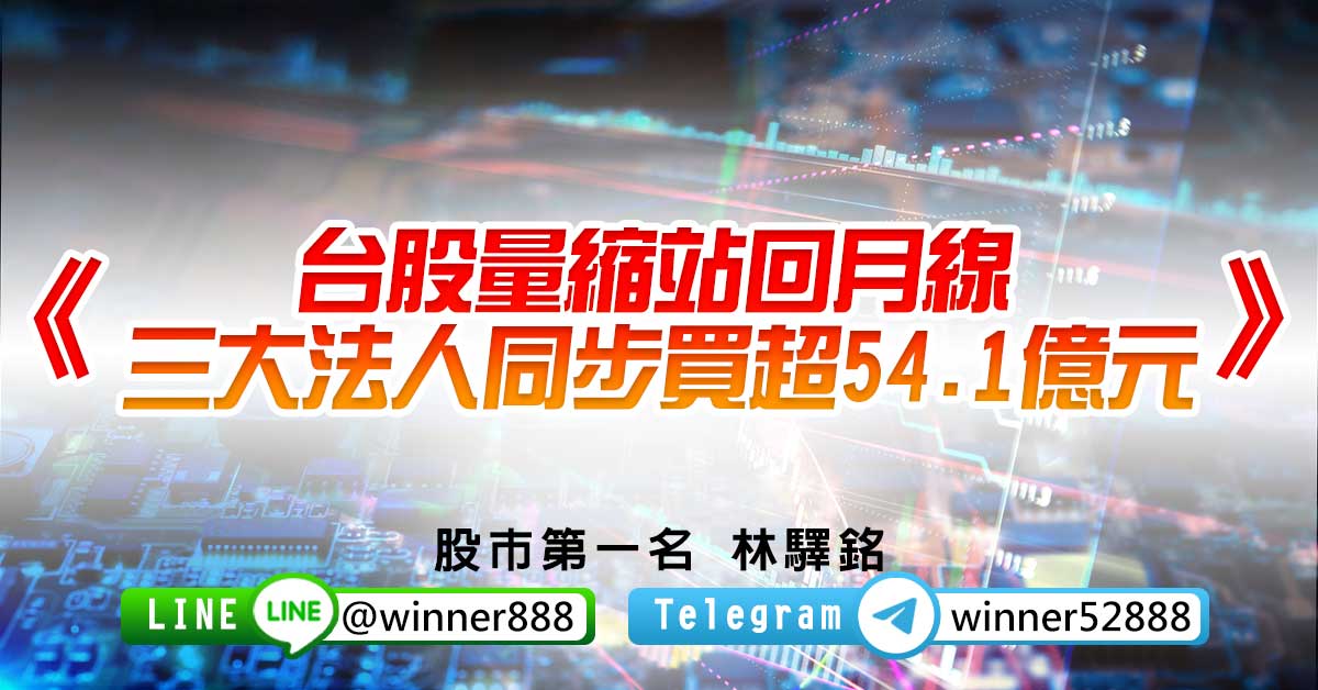 台股量縮站回月線，三大法人同步買超54.1億元