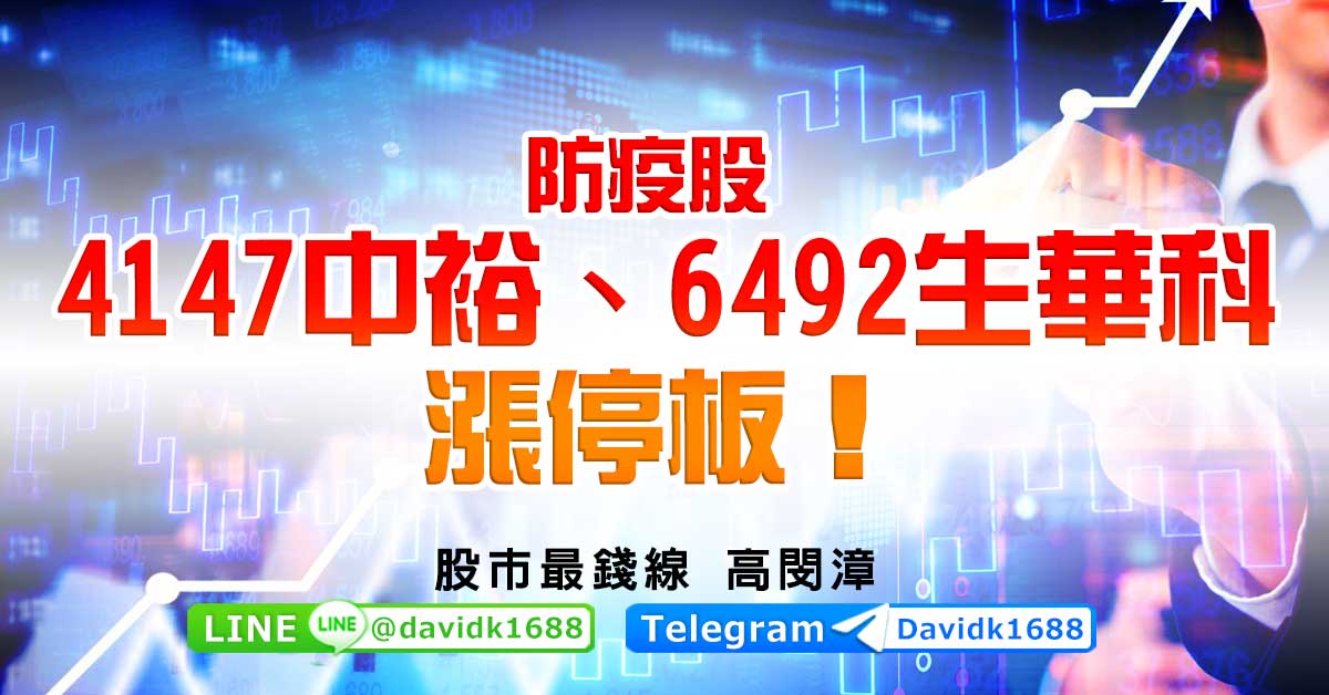 防疫股，4147中裕、6492生華科漲停板！