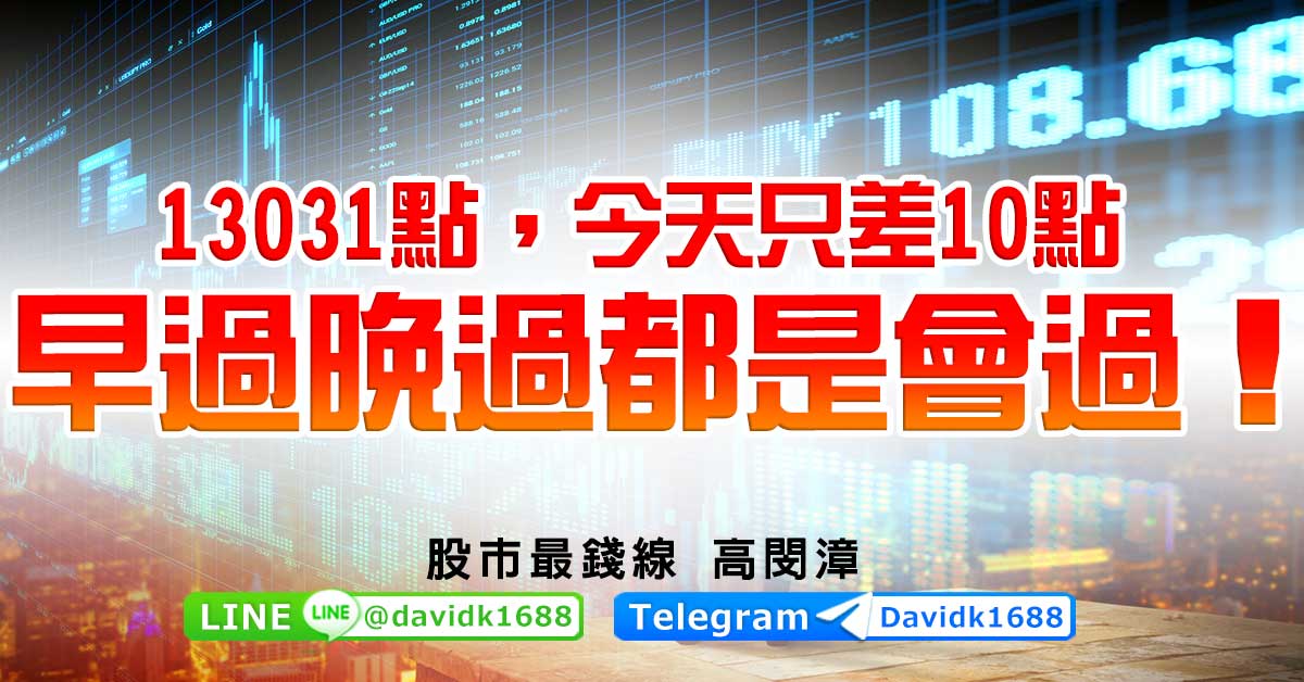 13031點，今天只差10點，早過晚過都是會過！