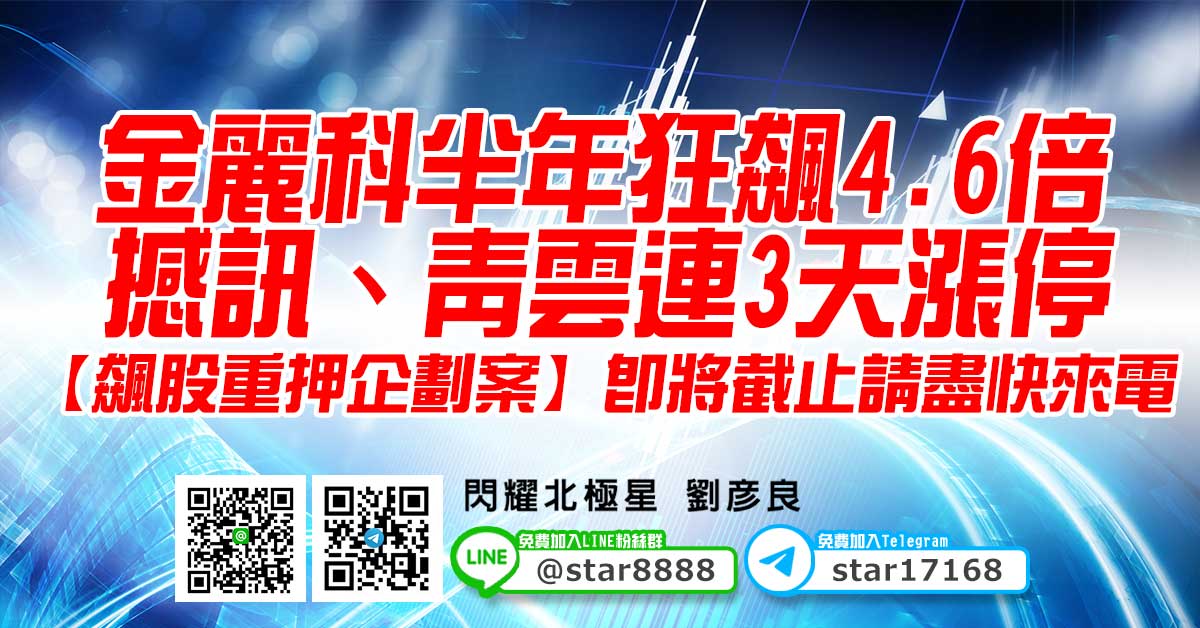 金麗科半年狂飆4.6倍，撼訊、青雲連3天漲停，【飆股重押企劃案】即將截止請盡快來電