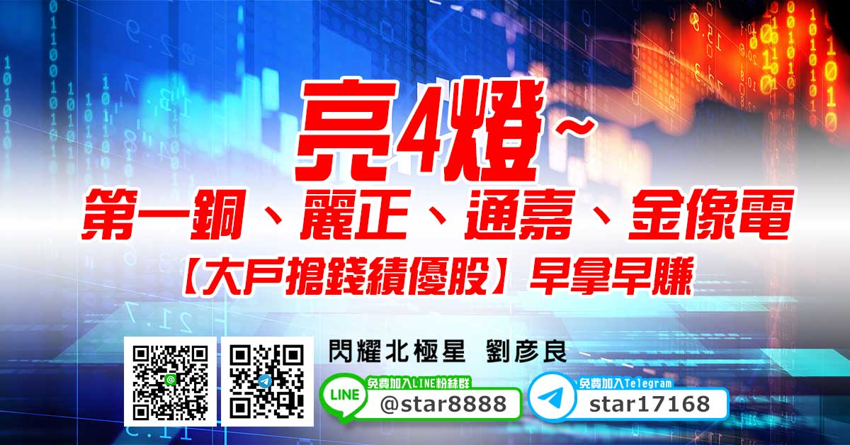 亮4燈~第一銅、麗正、通嘉、金像電，【大戶搶錢績優股】早拿早賺
