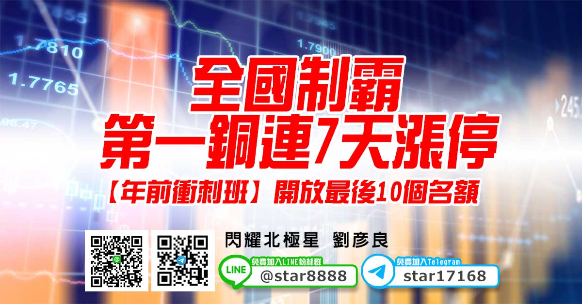 全國制霸，第一銅連7天漲停，【年前衝刺班】開放最後10個名額