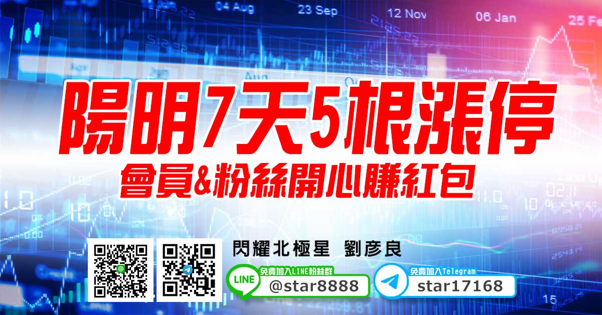 陽明7天5根漲停，會員&粉絲開心賺紅包
