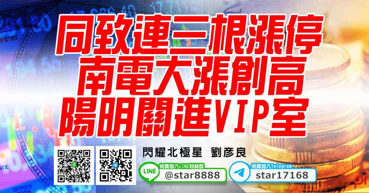 同致連三根漲停、南電大漲創高、陽明關進VIP室