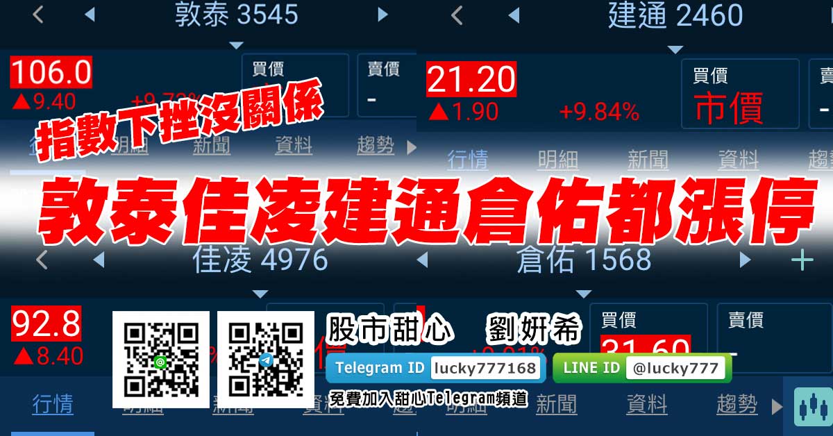 指數下挫沒關係，敦泰佳凌建通倉佑都漲停，財運奔（三牛）騰1&#43;3無極限企畫案開放中