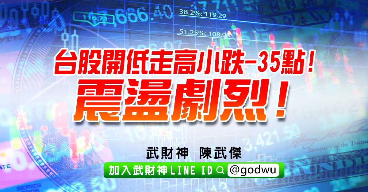 台股開低走高小跌-35點!震盪劇烈! (圖)