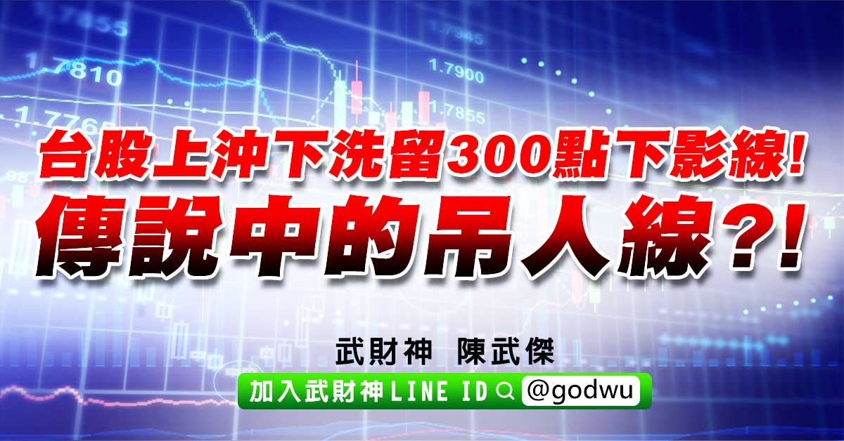 台股上沖下洗留300點下影線!傳說中的吊人線?! (圖)