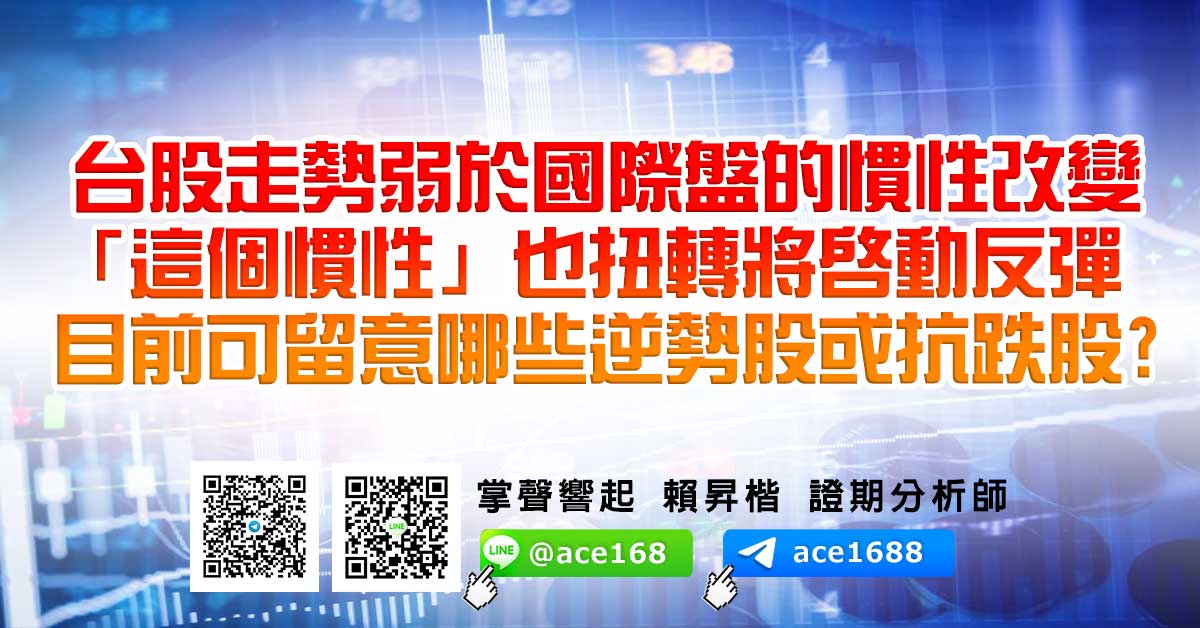 台股走勢弱於國際盤的慣性改變 「這個慣性」也扭轉將啟動反彈 目前可留意哪些逆勢股或抗跌股? (圖)