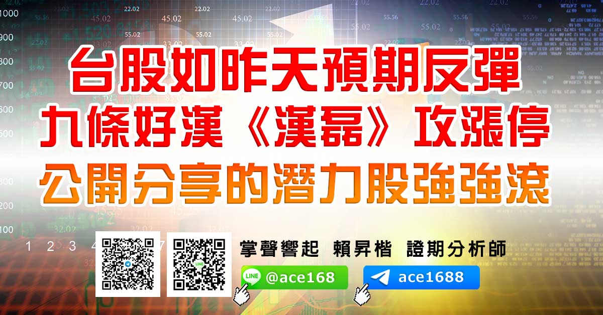 台股如昨天預期反彈  九條好漢《漢磊》攻漲停 公開分享的潛力股強強滾 (圖)