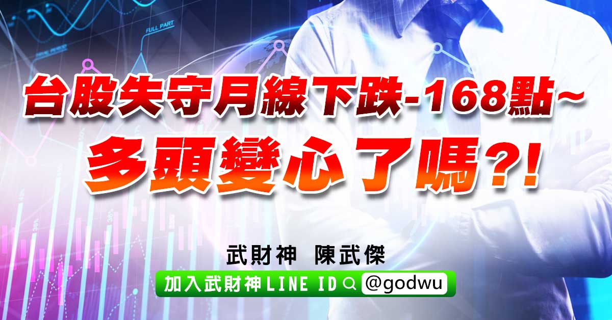 台股失守月線下跌-168點~多頭變心了嗎?! (圖)