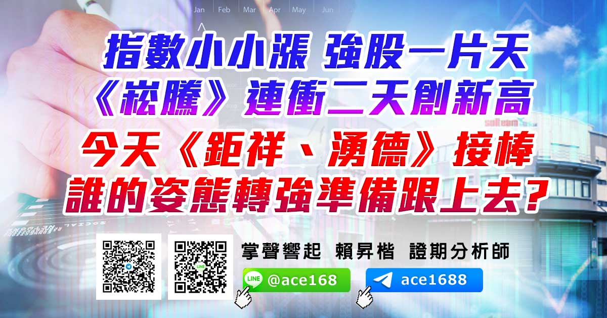 指數小小漲 強股一片天 《崧騰》連衝二天創新高 今天《鉅祥、湧德》接棒 誰的姿態轉強準備跟上去? (圖)