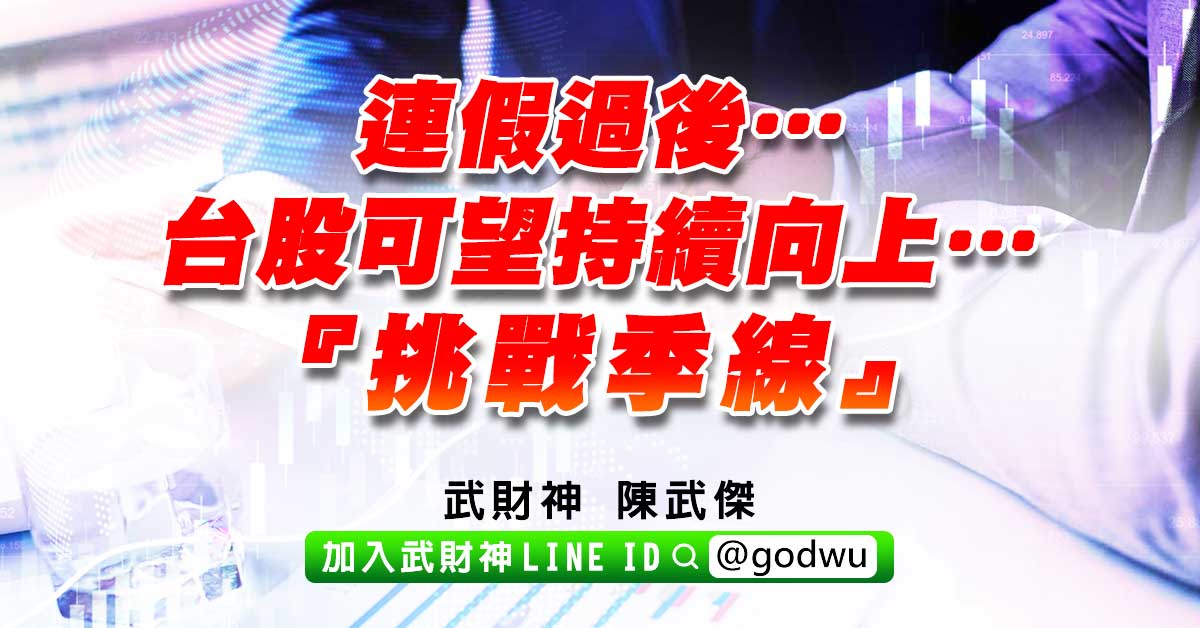連假過後…台股可望持續向上…『挑戰季線』。 (圖)