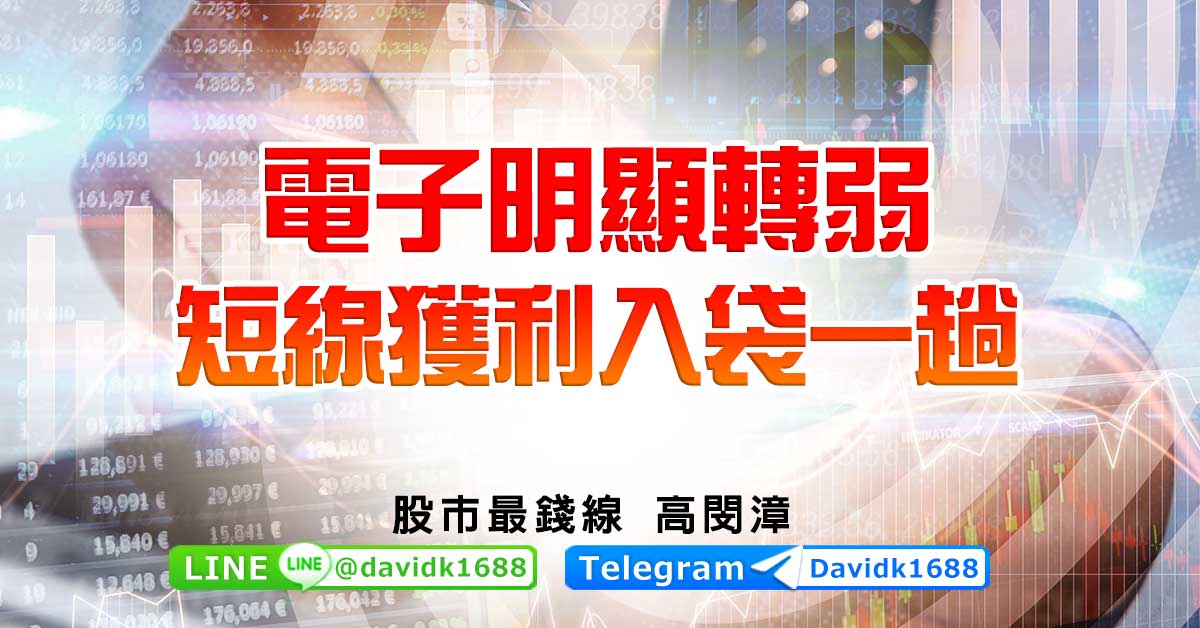 電子明顯轉弱，短線獲利入袋一趟
