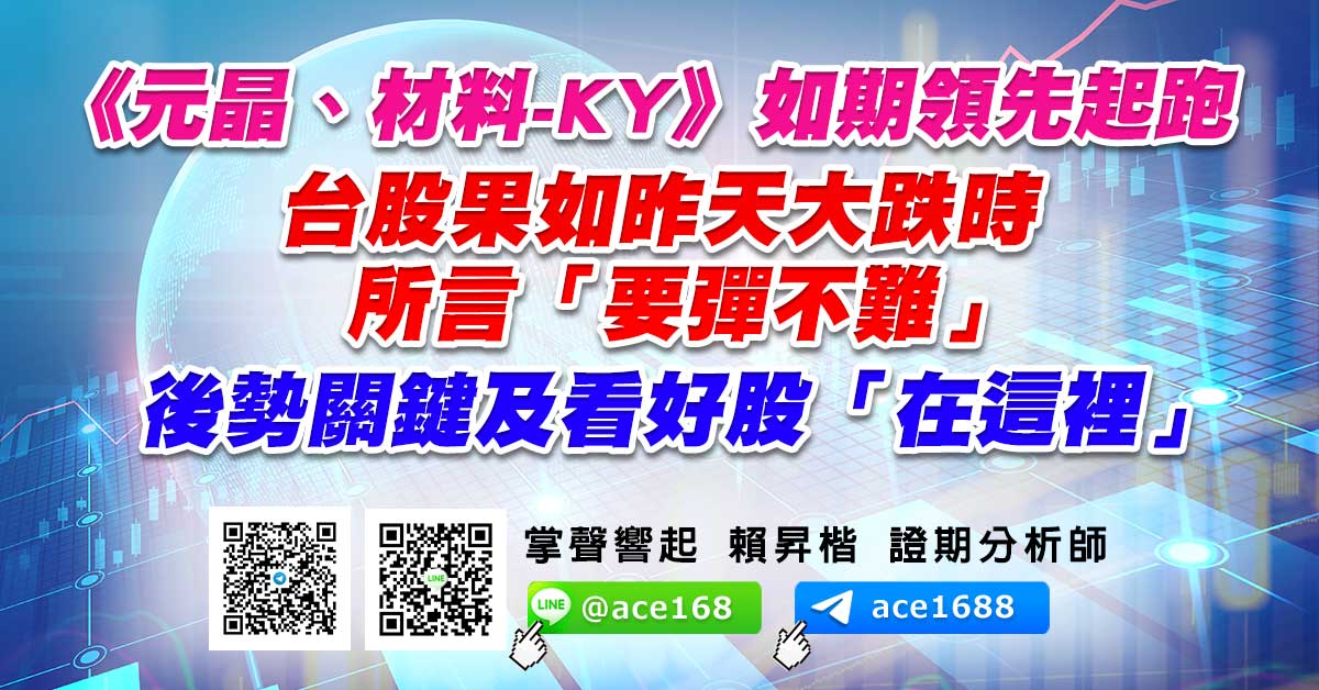 《元晶、材料-KY》如期領先起跑 台股果如昨天大跌時所言「要彈不難」 後勢關鍵及看好股「在這裡」 (圖)