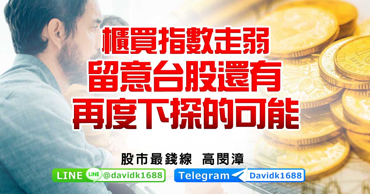 櫃買指數走弱，留意台股還有再度下探的可能