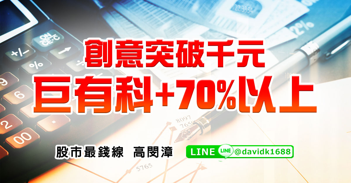 創意突破千元，巨有科&#43;70%以上