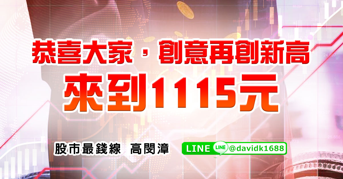 恭喜大家，創意再創新高來到1115元