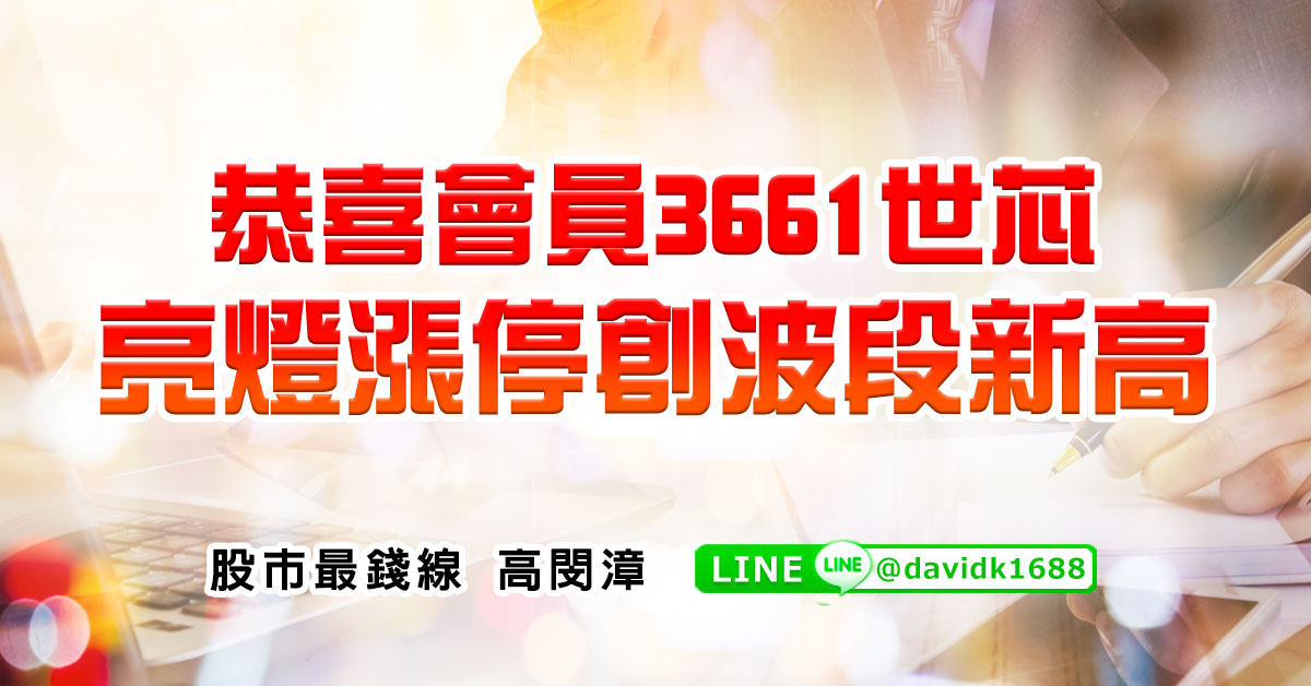 恭喜會員3661世芯，亮燈漲停創波段新高