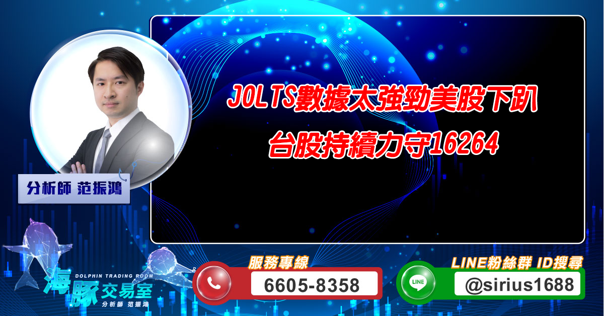 JOLTS數據太強勁美股下趴 台股持續力守16264 (圖)