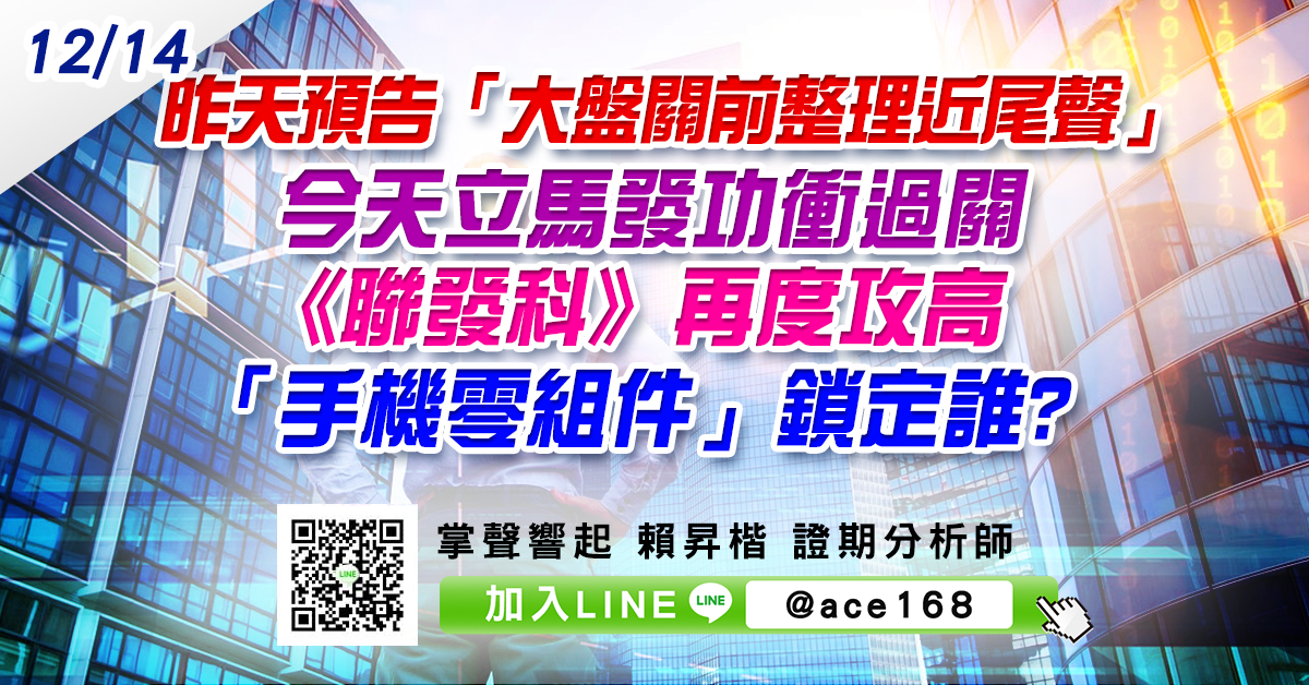 昨天預告「大盤關前整理近尾聲」 今天立馬發功衝過關 《聯發科》再度攻高「手機零組件」鎖定誰? (圖)