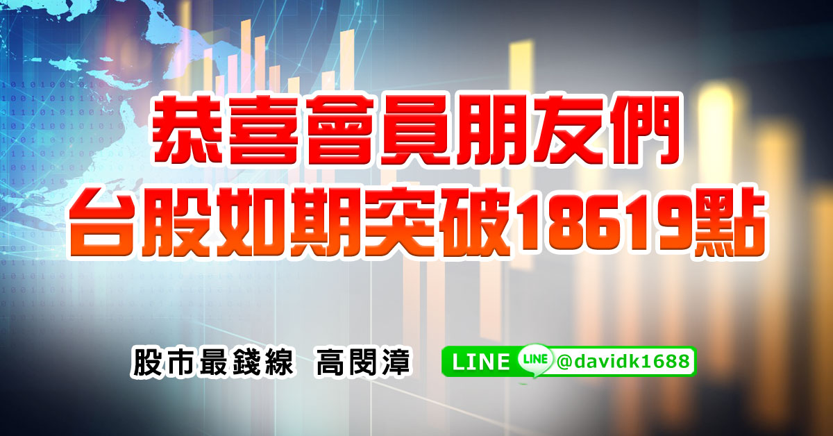 恭喜會員朋友們，台股如期突破18619點