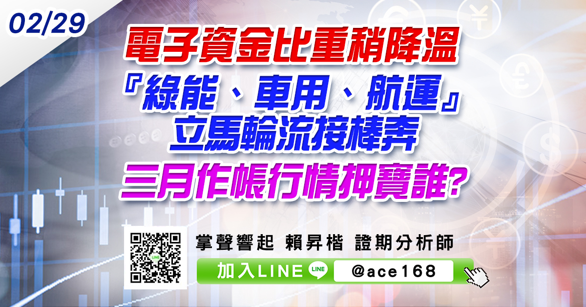 電子資金比重稍降溫 『綠能、車用、航運』立馬輪流接棒奔 三月作帳行情押寶誰? (圖)